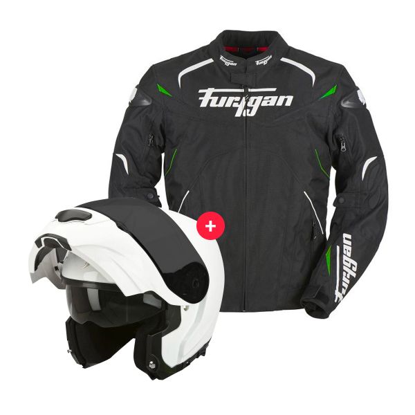Giacche moto Furygan Narval Black White Green + EXO 3000 Air White