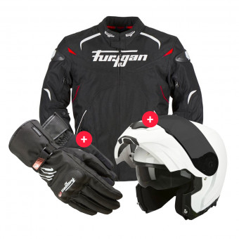 Giacche moto Furygan Narval Black White Red + EXO 3000 Air White + Keen Black White