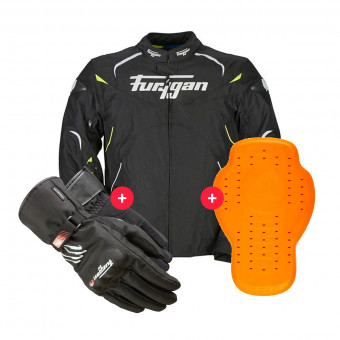 Giacche moto Furygan Narval Black White Yellow + Keen Black White + Back Protector D3O Viper