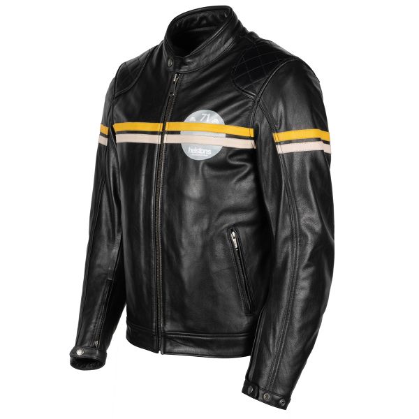Giacche moto Helstons Chevy Leather Black Yellow Beige Giacche moto Helstons Chevy Leather Black Yellow Beige