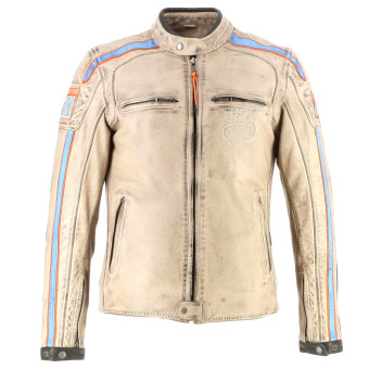 Giacche moto Helstons Clubman in pelle Beige Arancione Blu cielo