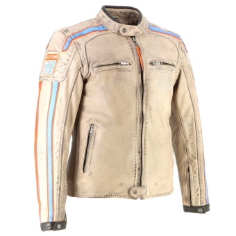 Helstons Clubman in pelle Beige Arancione Blu cielo