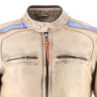 Helstons Clubman in pelle Beige Arancione Blu cielo