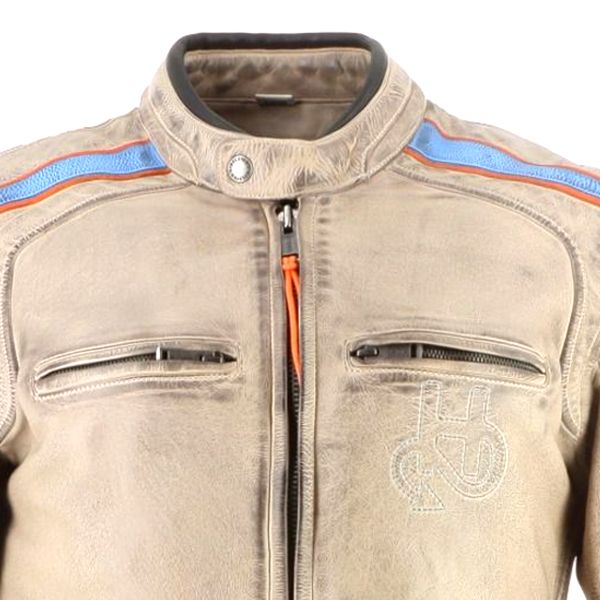 Helstons Clubman in pelle Beige Arancione Blu cielo