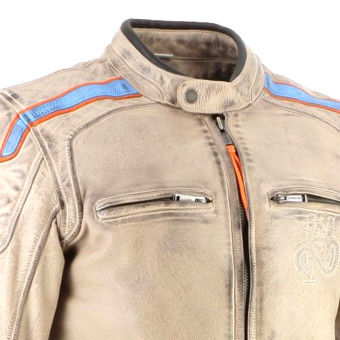 Helstons Clubman in pelle Beige Arancione Blu cielo