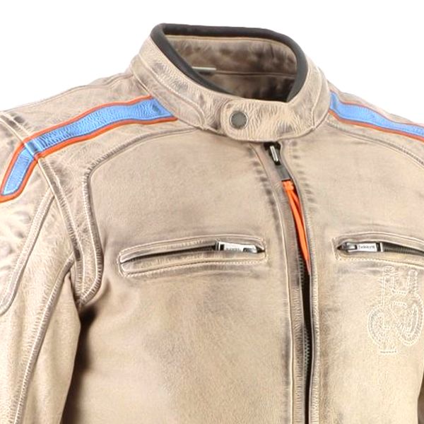 Helstons Clubman in pelle Beige Arancione Blu cielo