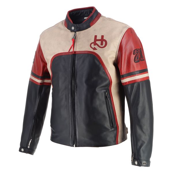 Giacche moto Helstons Pelle Indianapolis Nero Beige Rosso