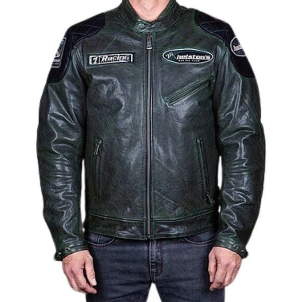 Giacche moto Helstons Trevor Leather Rag Green Black