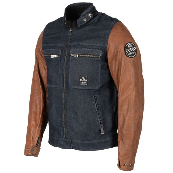 Giacche moto Helstons Winston Coton Leather Blue Tan Giacche moto Helstons Winston Coton Leather Blue Tan