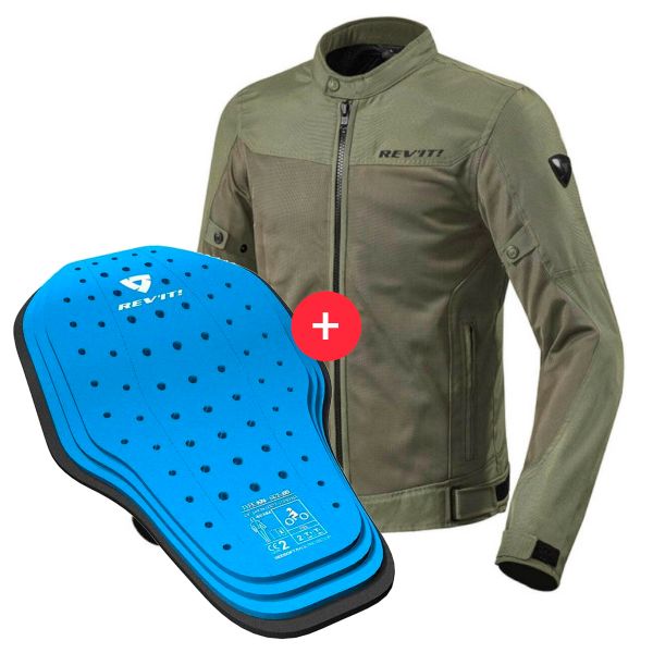 Giacche moto REV'IT Eclipse D.Green + Back Protector Seesoft KN Blue Black