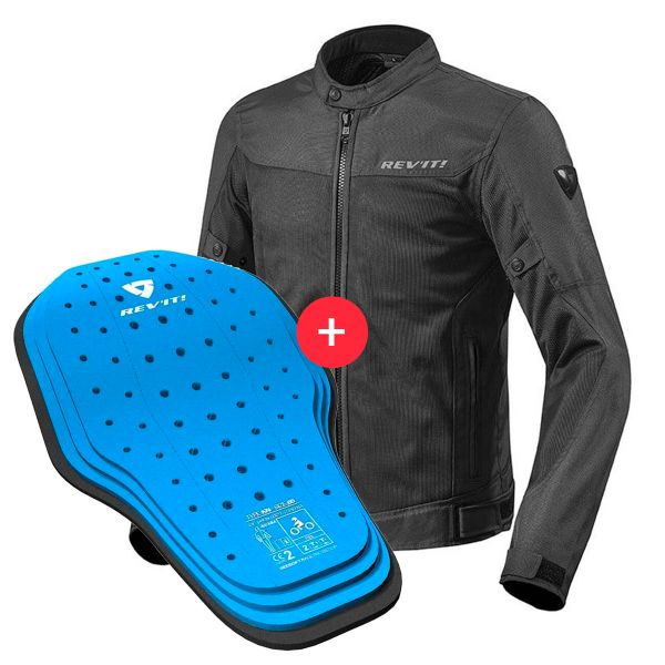 Giacche moto REV'IT Eclipse Black + Back Protector Seesoft KN Blue Black