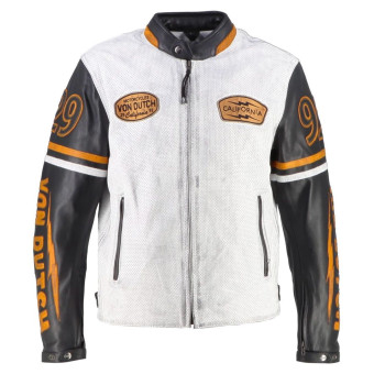 Giacche moto Von Dutch California Air Leather Bianco Nero Oro