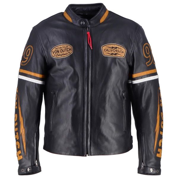 Giacche moto Von Dutch California Leather Nero Oro Bianco