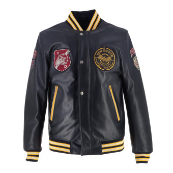 Giacche moto Von Dutch Collegian Leather Rag Black Yellow