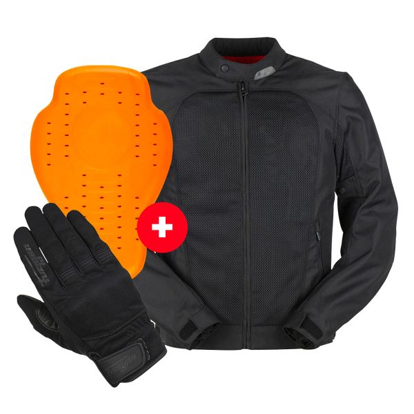 Pack Giacca Moto + Paraschiena + Guanti : Furygan Genesis Mistral Evo 2  Black + Paraschiena D3O Livello 2 + Jet D3O Black | iCasque.it