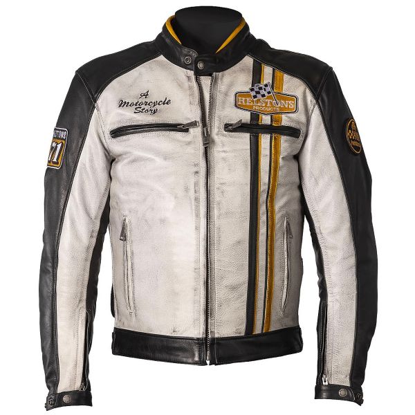 Giacche moto Helstons Indy Leather Rag Black White Yellow
