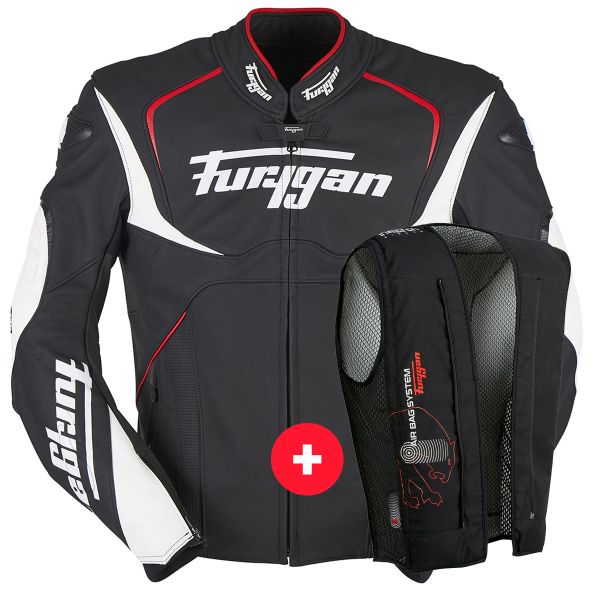 Giacche moto Furygan Ork Black White Red + Fury Air Bag System