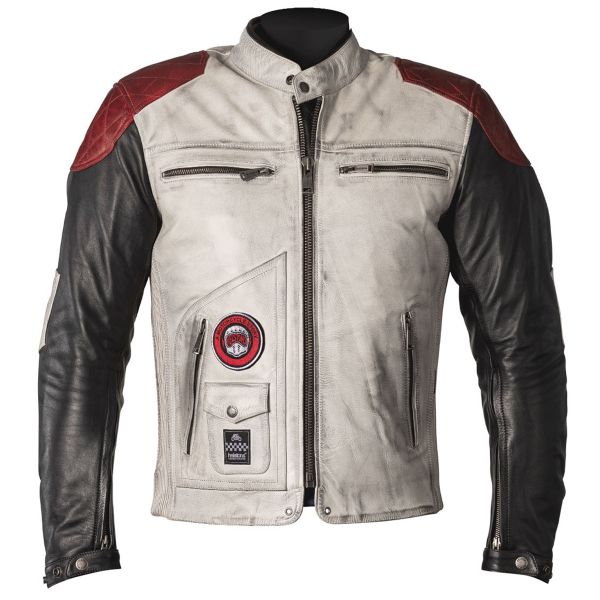Giacche moto Helstons Tracker Leather White Black Red Giacche moto Helstons Tracker Leather White Black Red