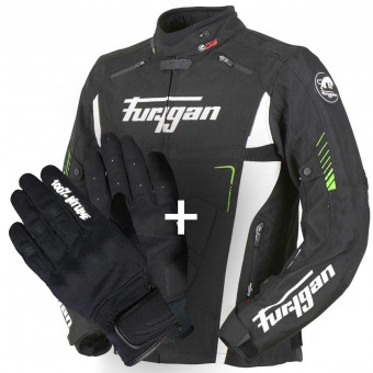 Giacche moto Furygan Vortex Black White Green + Jet Evo II 100% Bitume
