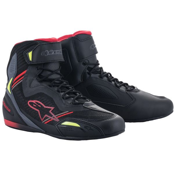 Sneakers Moto Alpinestars Faster 3 Rideknit Nero Rosso Giallo Fluo