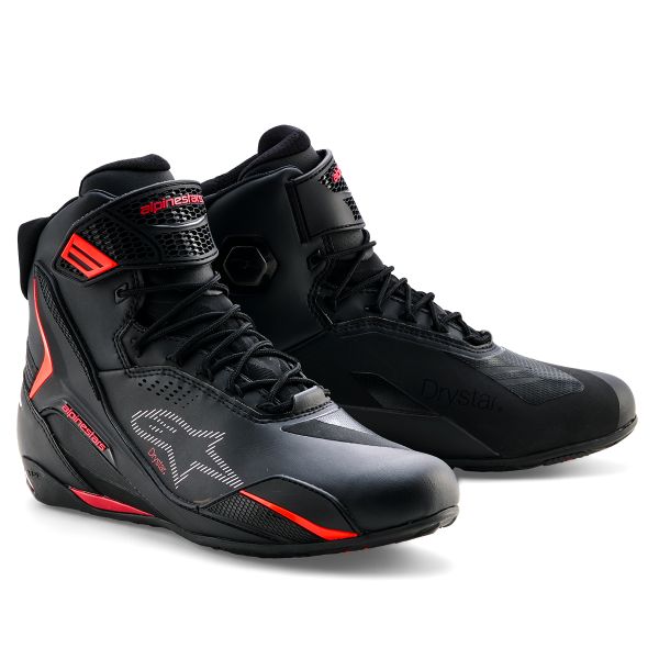 Sneakers Moto Alpinestars Faster 4 Drystar Black Rio Red Red Fluo