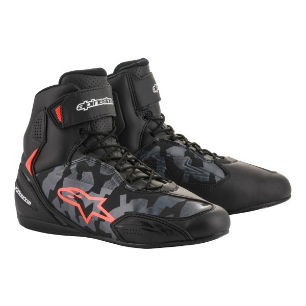 Sneakers Moto Alpinestars Faster 3 Nero Grigio Camo Rosso Fluo