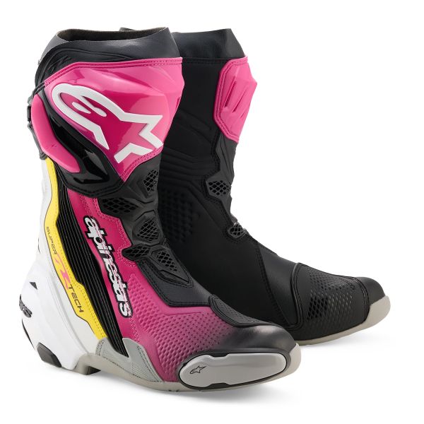 Stivali Moto Alpinestars Supertech R Boot Black Magenta White Yellow