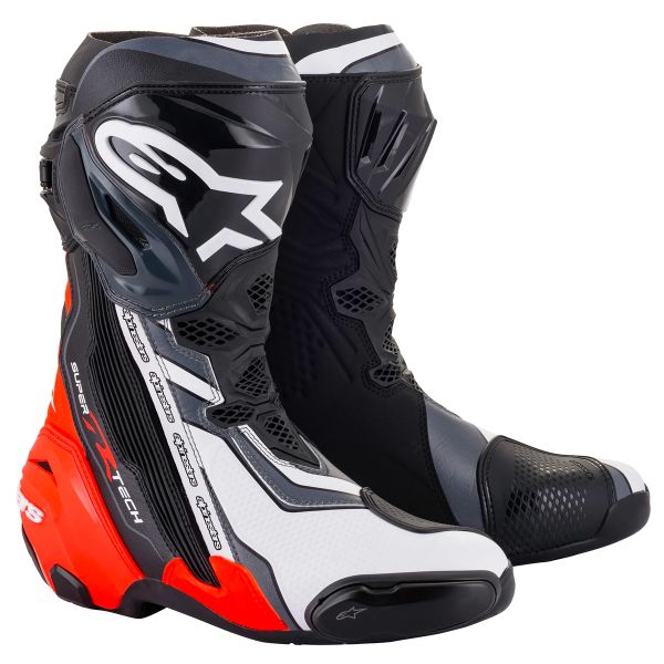 Stivali Moto Alpinestars Stivale Supertech R Nero Rosso Fluo Bianco Grigio Stivali Moto Alpinestars Stivale Supertech R Nero Rosso Fluo Bianco Grigio