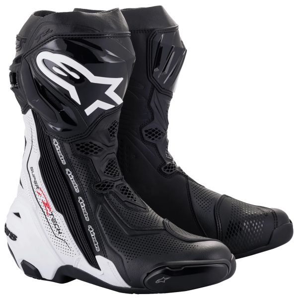 Stivali Moto Alpinestars Supertech R Vented Boot Black White Black White Stivali Moto Alpinestars Supertech R Vented Boot Black White Black White