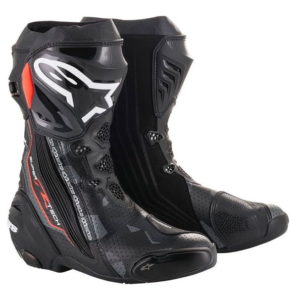 Stivali Moto Alpinestars Supertech R Black Dark Grey Red Fluo