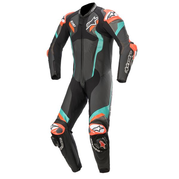 Tute Moto in pelle Alpinestars Atem V4 Suit 1 PC Black Petrol Red Fluo