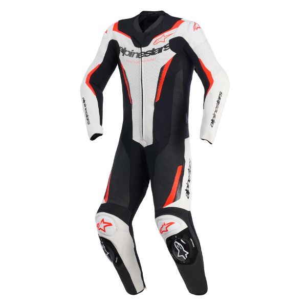 Tute Moto in pelle Alpinestars GP Force V2 Leather Suit 1PC White Black Red Fluo