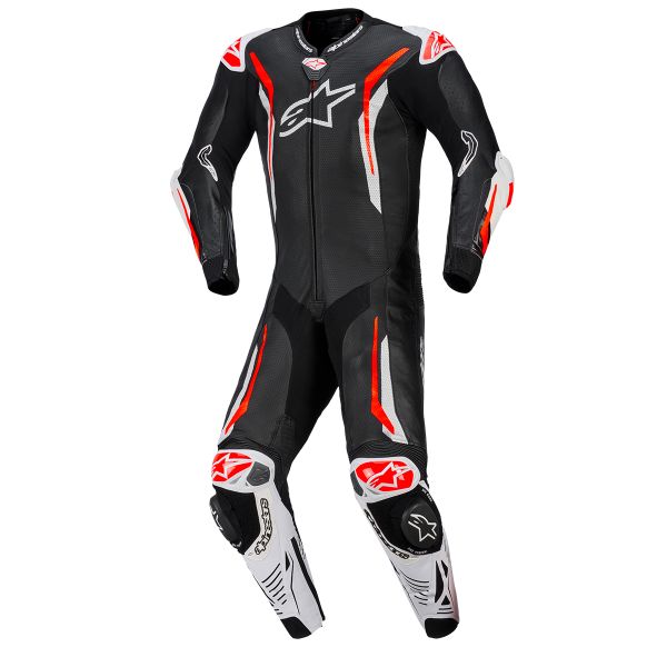 Tute Moto in pelle Alpinestars GP Tech V5 1 PC Leather Suit Black White Red Fluo