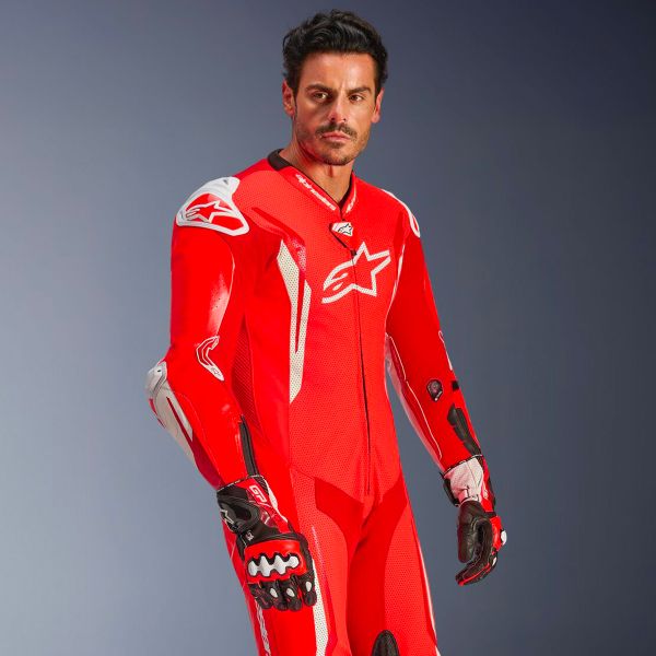 Alpinestars GP Tech V5 1 PC Leather Suit Red Fluo Bright Red White