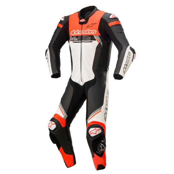 Tute Moto in pelle Alpinestars Missile V2 Ignition 1PC Suit Black White Red Fluo
