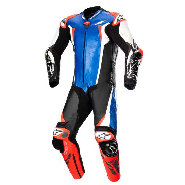 Tute Moto in pelle Alpinestars Racing Absolute V2 1PC Blu metallizzato Nero Bianco Rosso Fluo Tute Moto in pelle Alpinestars Racing Absolute V2 1PC Blu metallizzato Nero Bianco Rosso Fluo