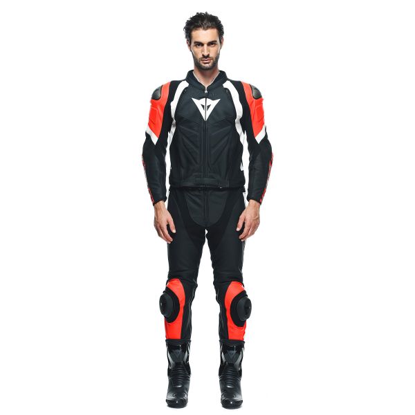 Tute Moto in pelle Dainese Avro 4 2 PC Black Matt Fluo Red White Tute Moto in pelle Dainese Avro 4 2 PC Black Matt Fluo Red White