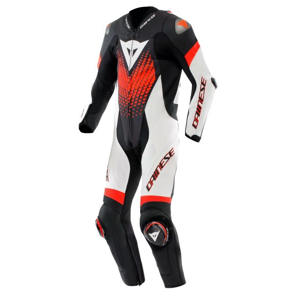 Tute Moto in pelle Dainese Laguna Seca 6 Perf 1PC Leather Black White Red Fluo