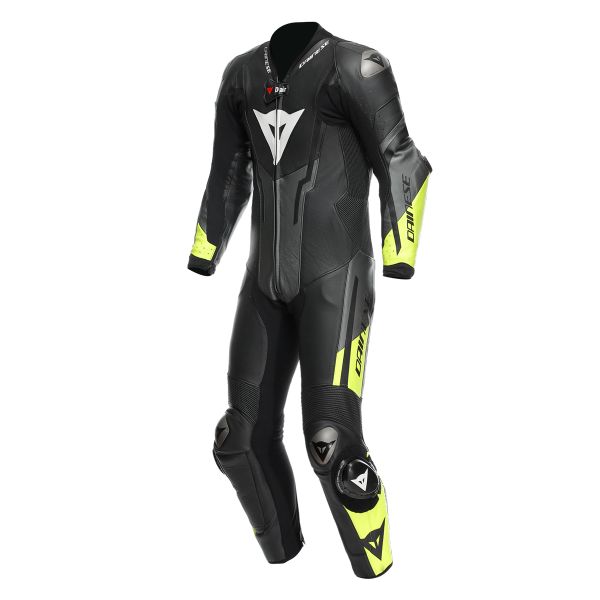 Tute Moto in pelle Dainese Misano 3 Perf. D-Air 1PC Black Anthracite Fluo Yellow