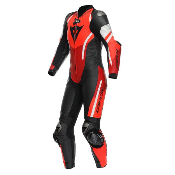 Tute Moto in pelle Dainese Misano 3 Perf. D-Air 1PC Woman Black Red Fluo Red