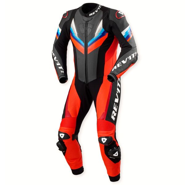 Tute Moto in pelle REV'IT One Piece Quantum 3 Neon Red Black