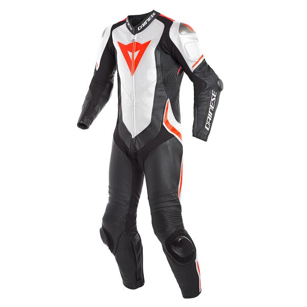 Tute Moto in pelle Dainese Laguna Seca 4 1PC Perforated Black White Fluo Red