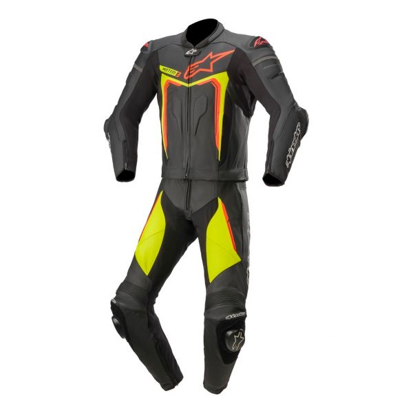 Tute Moto in pelle Alpinestars Motegi V3 2PC Black Yellow Fluo Red Fluo