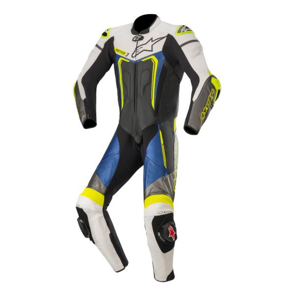 Tute Moto in pelle Alpinestars Motegi V3 Black White Metallic Gray Blue