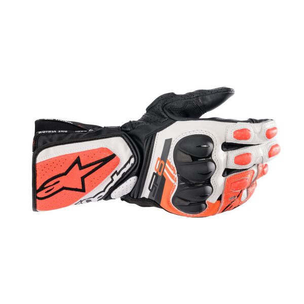 Guanti moto Alpinestars SP-8 V3 Nero Bianco Rosso Fluo Guanti moto Alpinestars SP-8 V3 Nero Bianco Rosso Fluo