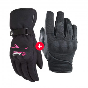 Guanti moto HARISSON Splash Waterproof Black + Origami Lady Black Pink