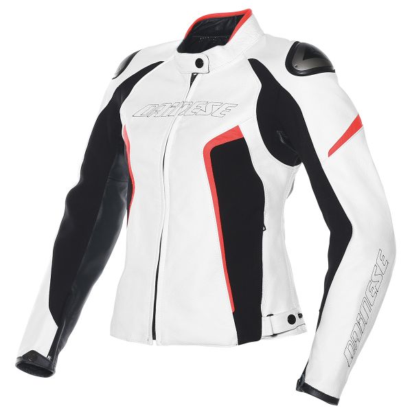 Giacche moto Dainese Racing D1 Lady White Black Red Fluo