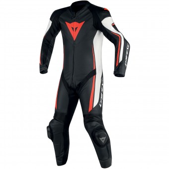 Tute Moto in pelle Dainese Assen 1PC Perf Black White Red Fluo