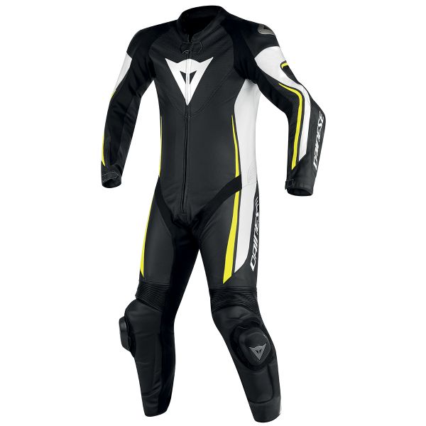 Tute Moto in pelle Dainese Assen 1PC Perf Black White Yellow Fluo
