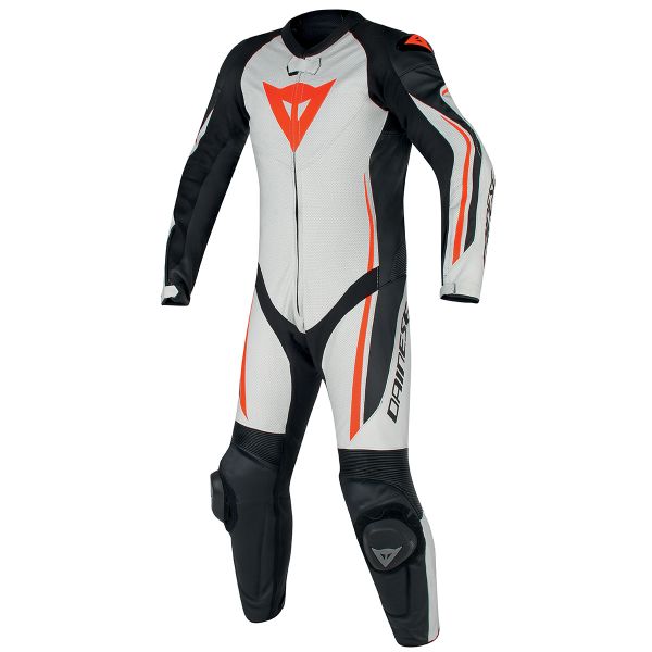 Tute Moto in pelle Dainese Assen 1PC Perf White Black Red Fluo